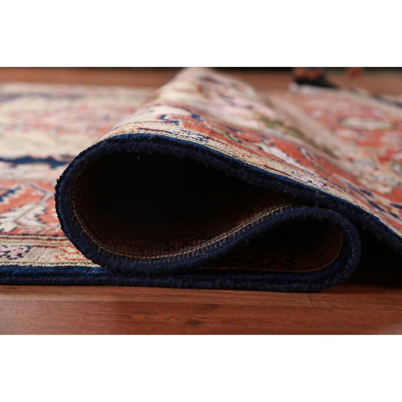 Hand Knotted Oriental 100% Wool Carpet Traditional Medallion Navy Blue & Blues Heriz (serapi) Area Rug - 13' 10'' X 9' 11''