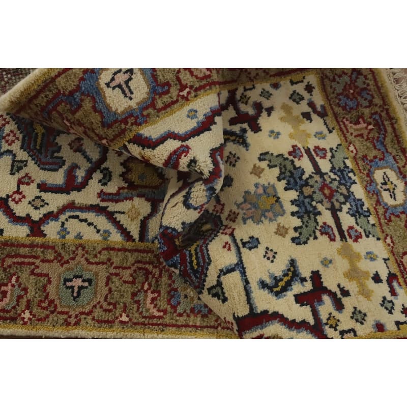 Hand-knotted Transitional Wool Carpet Beige Oushak Rug Floral Oriental Area Rug - 10' 0'' X 2' 7''