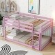 preview thumbnail 28 of 95, Low Loft Bed with Ladder, Solid Rubber Wooden Bed Frame for Multi Children, Floor Bed - Available with or without Slats Pink No Slats Floor - Twin