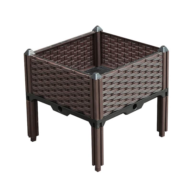 HomeRoots 16" X 16" Dark Brown Heavy Duty Plastic Square Self Watering Raised Garden Bed