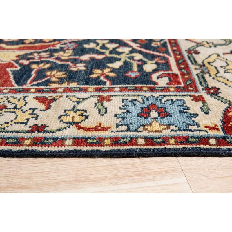 Handknotted Wool NAVY / IVORY Traditional All Over Traditional Knot Rug