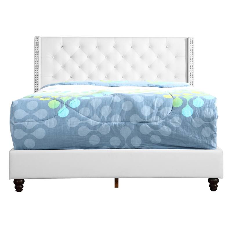Jeweled Tufted Upholstered Panel Full Bed - 80" - White
