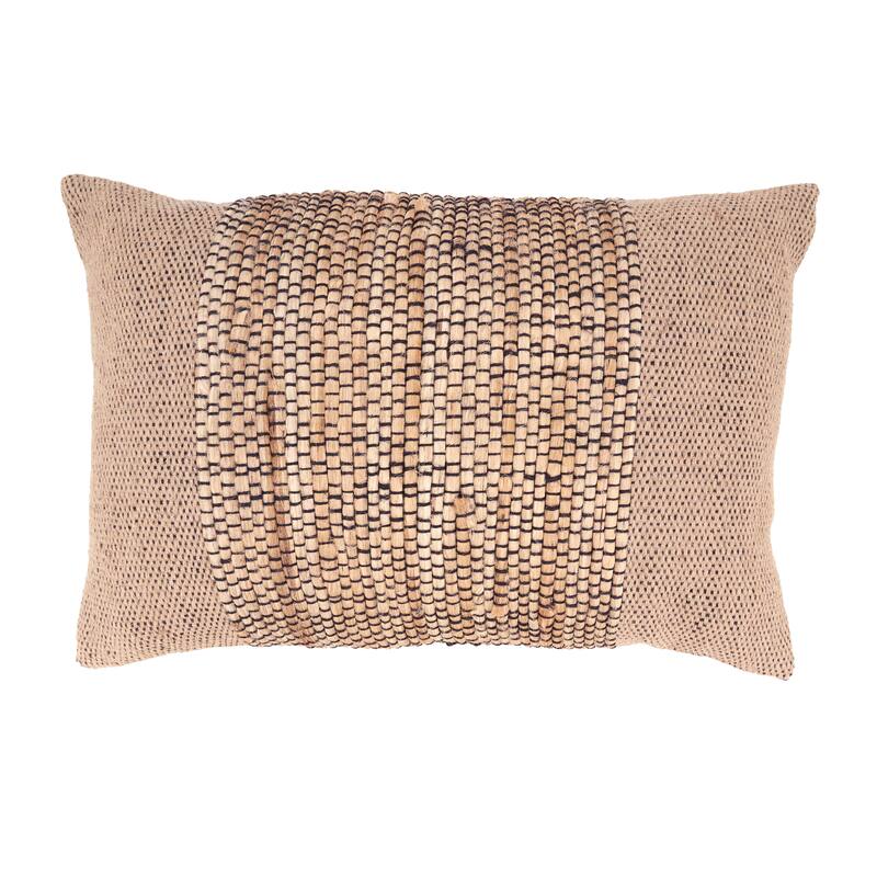 Earthy Jute Banded Outdoor Throw Pillow - Feather Down