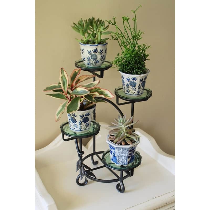Achla Designs Indoor Outdoor Cascading Plant Stand for 4 Planters, 18 Inch Tall, Graphite Powder Coat Finish