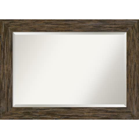 Beveled Wood Bathroom Wall Mirror - Fencepost Brown Frame