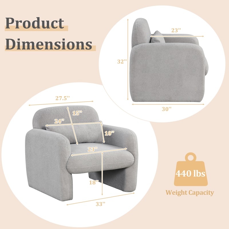 Gymax 2PCS Modern Accent Chair Sherpa Fabric Upholstered Armchair w/