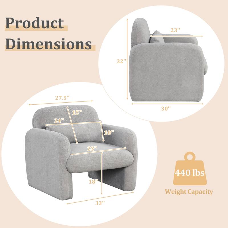 Gymax Modern Accent Chair Sherpa Fabric Upholstered Armchair w/ Waist
