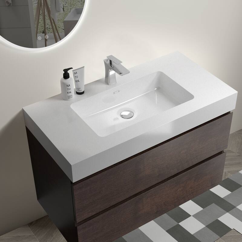 GDFStudio - Naomi Modern Floating Bathroom Vanity with Silent Drawers and Pre-Assembled One-Piece Sink