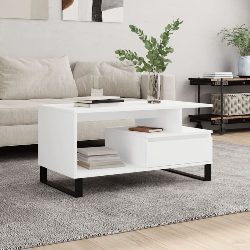vidaXL Coffee Table White Engineered wood, metal Medium Coffee Table - 19.3 x 35.4 x 17.7 in - White