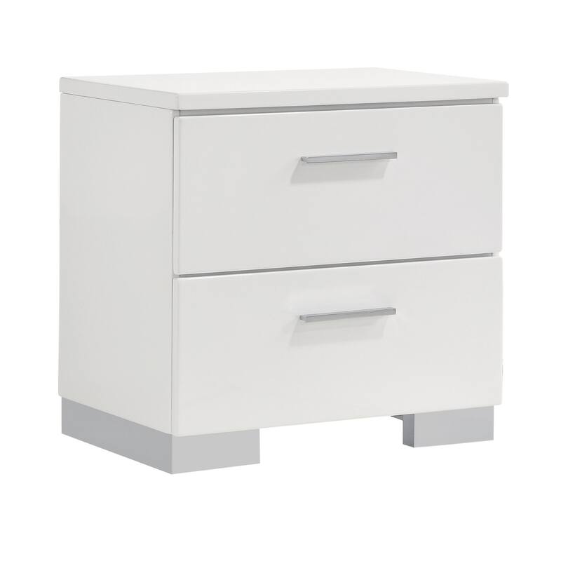 Wooden Nightstand with 2 Drawers and Chrome Metal Legs, White - White