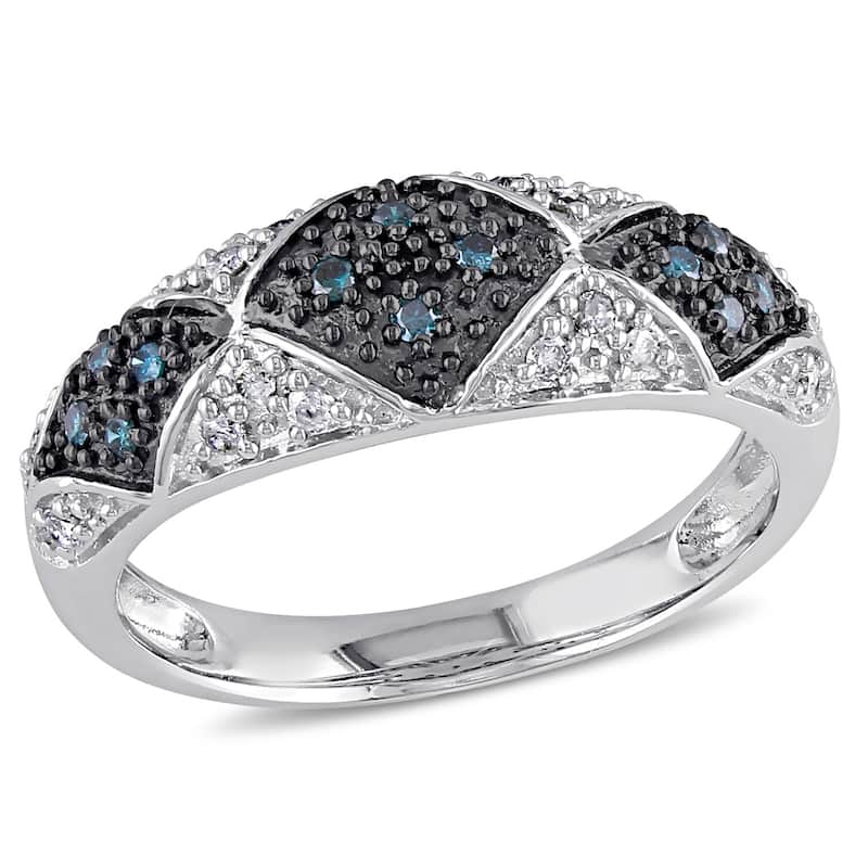 Miadora 1/4ct TDW Blue White Diamond Cocktail Ring in Sterling Silver
