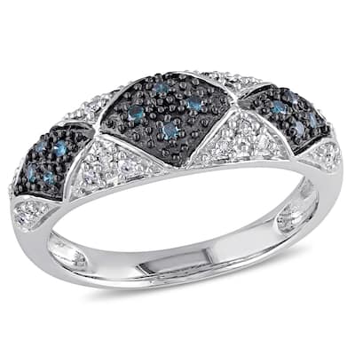 Miadora 1/4ct TDW Blue White Diamond Cocktail Ring in Sterling Silver