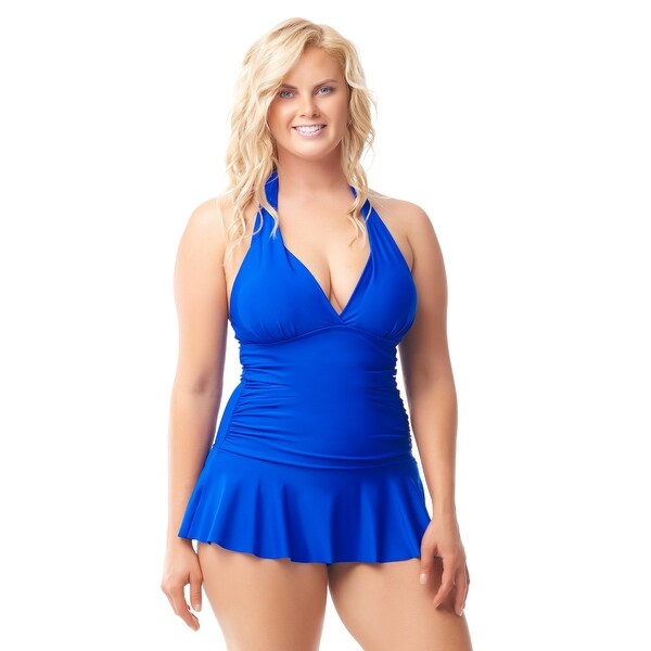 Sea & Sand Beachwear Halter Skirted Swimdress Bathing Suit