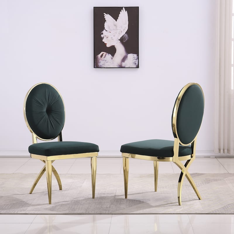 Mid-Century Modern Velvet Upholstered Side Chair with Metal Frame and Polished Stainless steel Legs