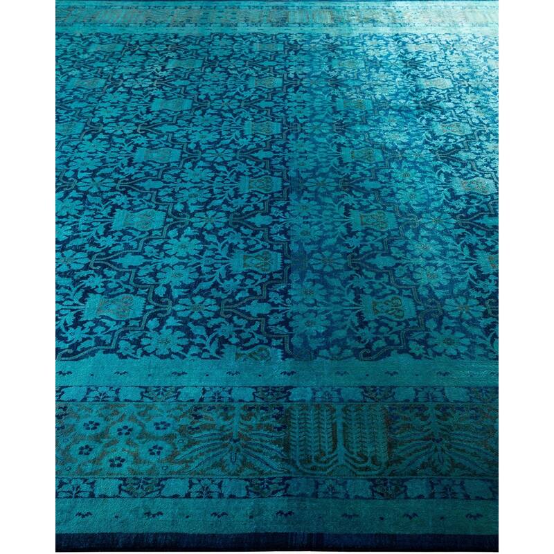 Overton Hand Knotted Wool Vintage Inspired Modern Contemporary Overdyed Blue Area Rug - 9' 2" x 11' 10"