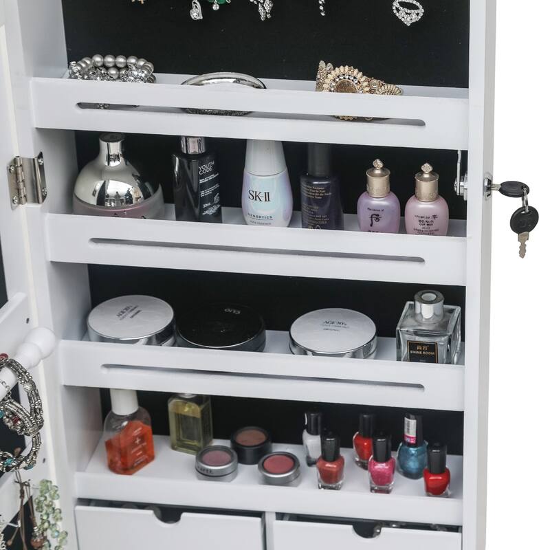 6-Drawers Wooden Wall Hanging White Jewelry Armoire Cabinet