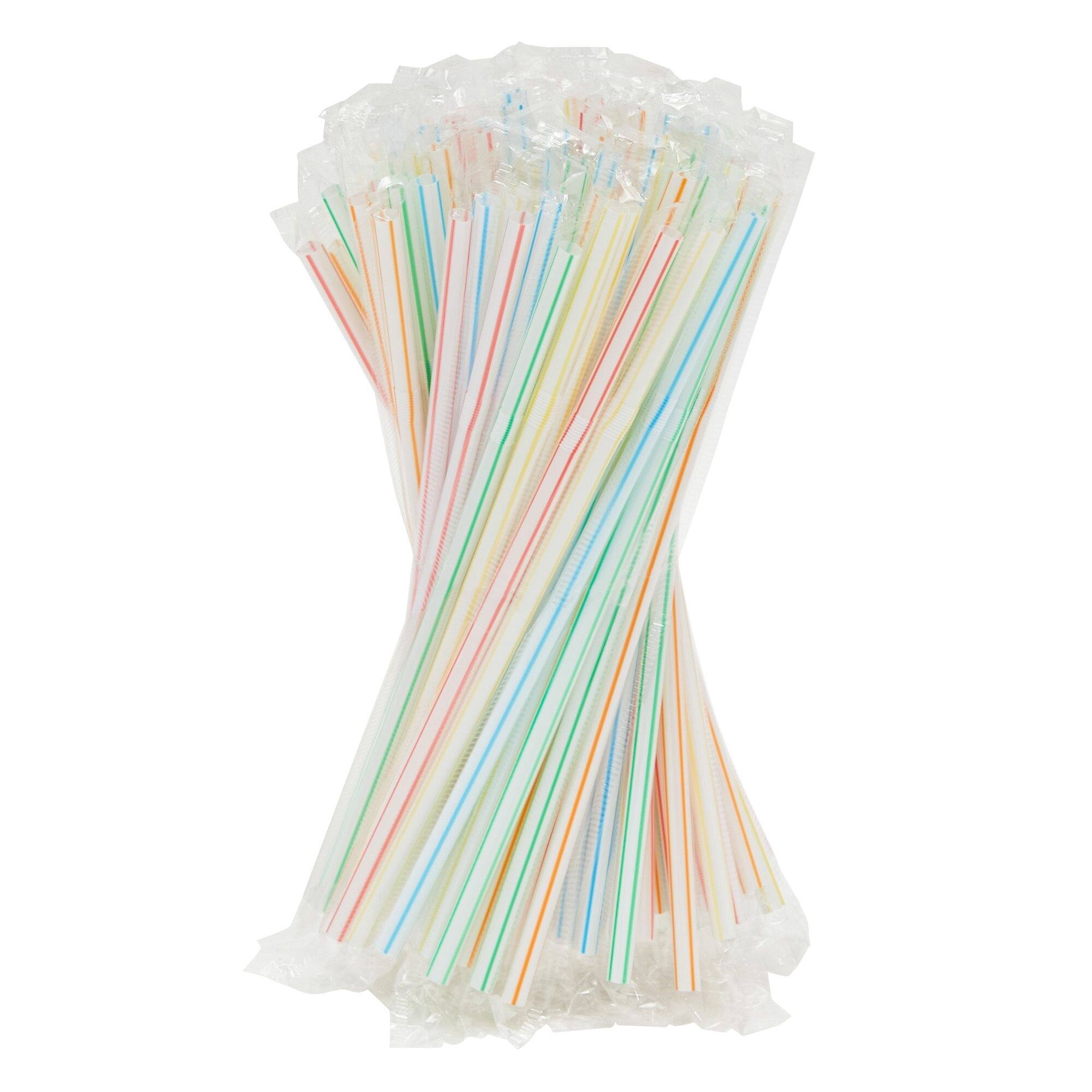 Plastic Flexible Drinking Straws, Striped Disposable Individually