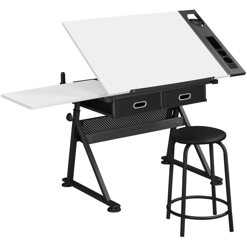 Yaheetech Drawing Table/Stool Set for Professional Art Work with Adjustable Table Angles