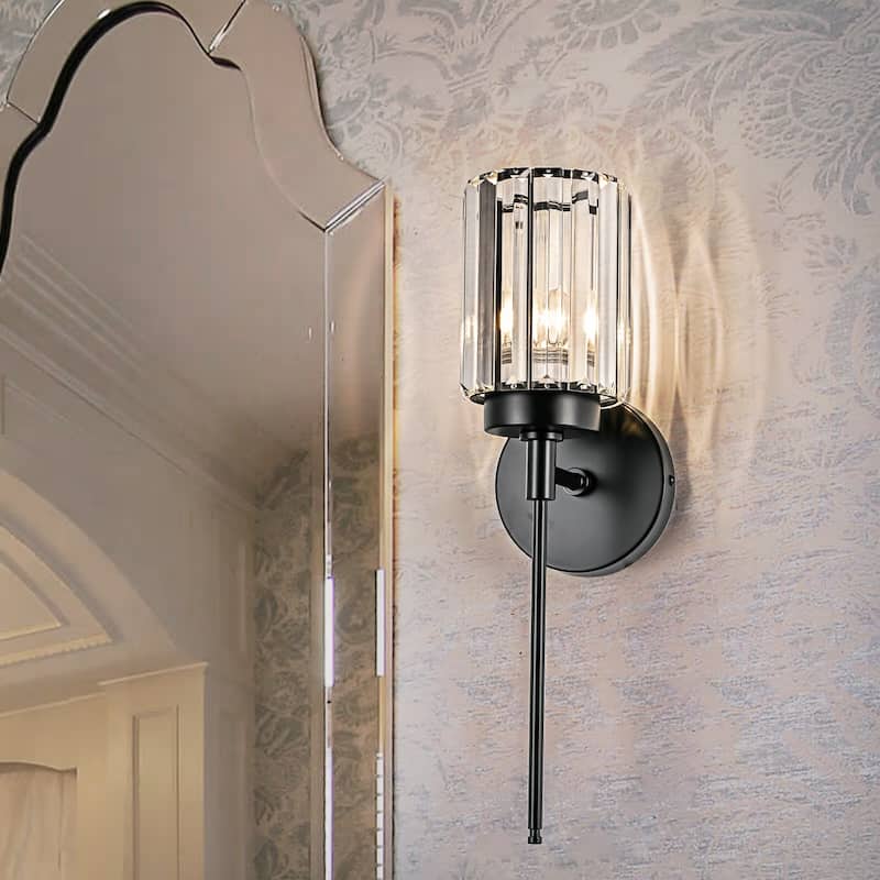 Modern Black 1/2/3/4/5-Light Bathroom Crystal Vanity Light Wall Sconces - Cylinder - 1-Light 4.72 in.W