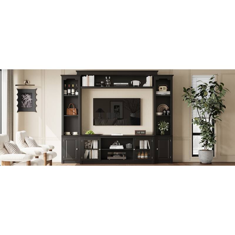 Wall Unit TV Stand with Bookshelves for TVs up to 65", Wood TV Console Table Media Entertainment Center with Storage Cabinet