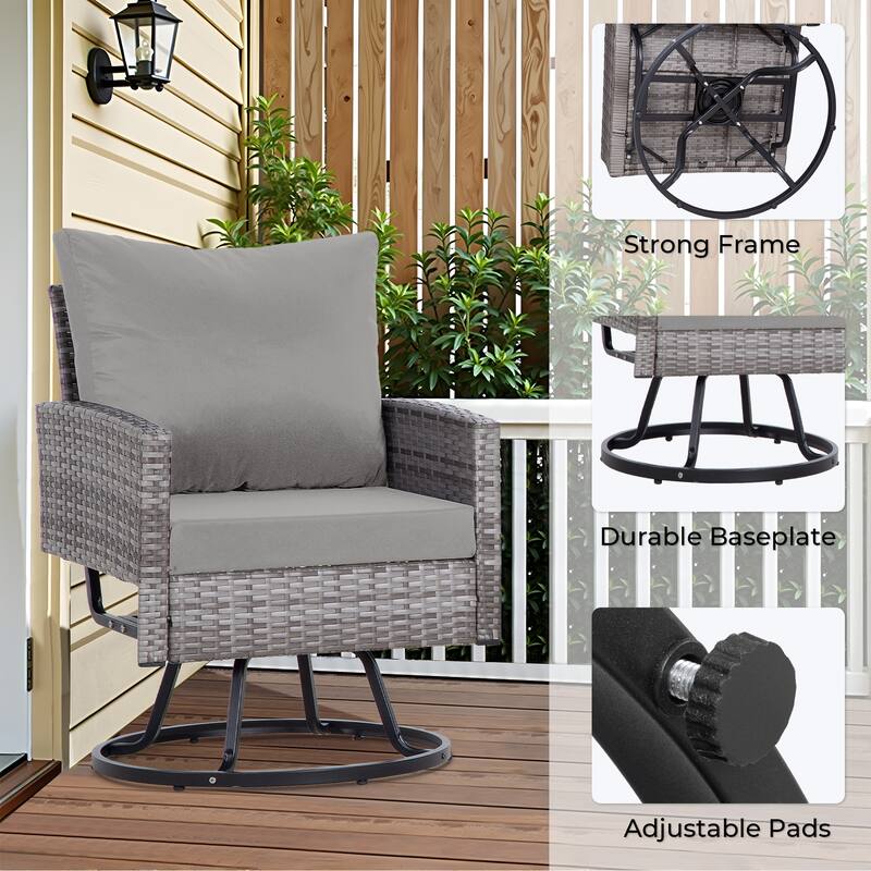 3-Piece Wicker Patio Furniture Set Rattan Swivel Chairs with Coffee Table, Outdoor Seating for Porch, Balcony, Garden