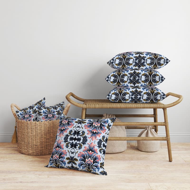 Damask Rapture Faux Suede Reversible Throw Pillow Grey and Pink