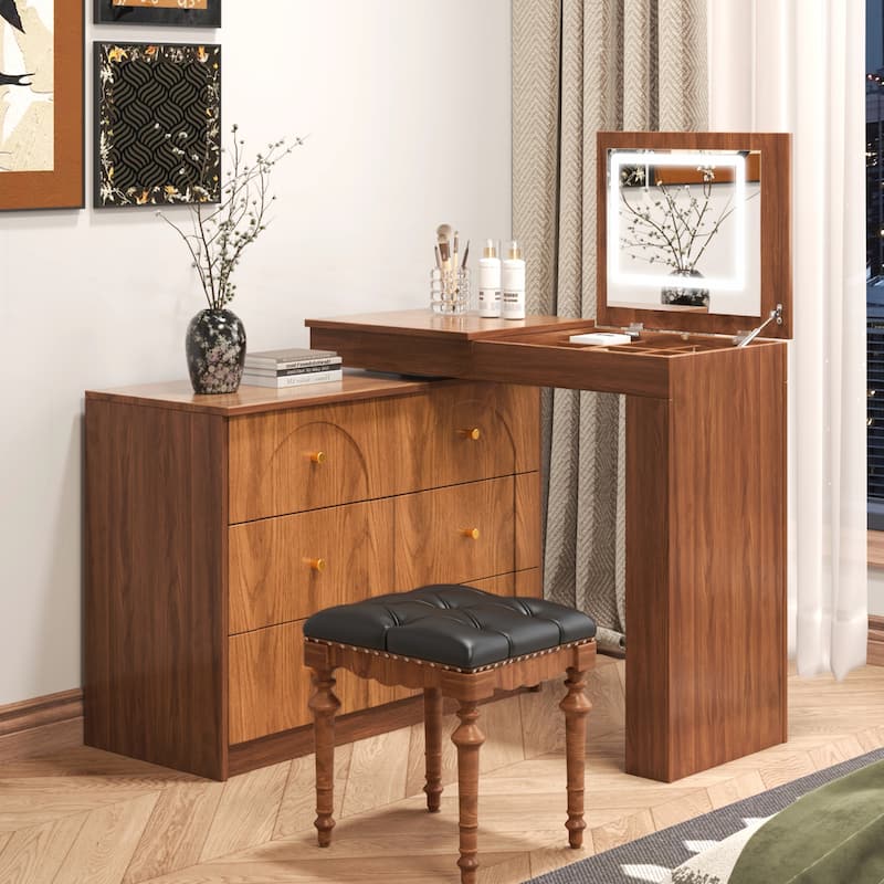 Vanity Desk with Mirror and Lights