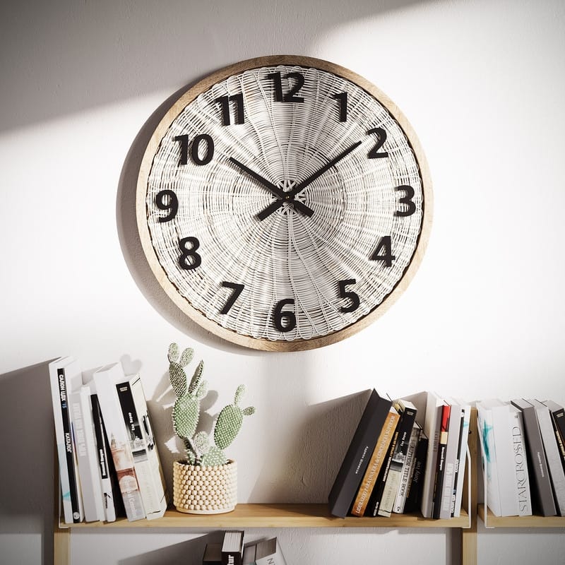 Luciana Woven Rattan Round Wall Clock - 23.5"H x 23.5"W x 1"D
