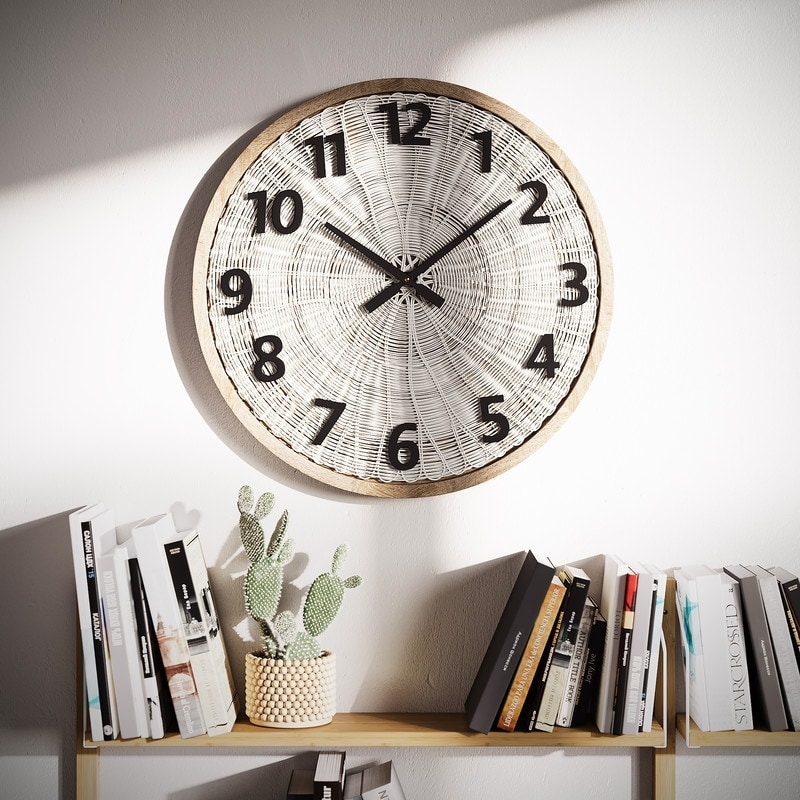 Luciana Woven Rattan Round Wall Clock - 23.5"H x 23.5"W x 1"D