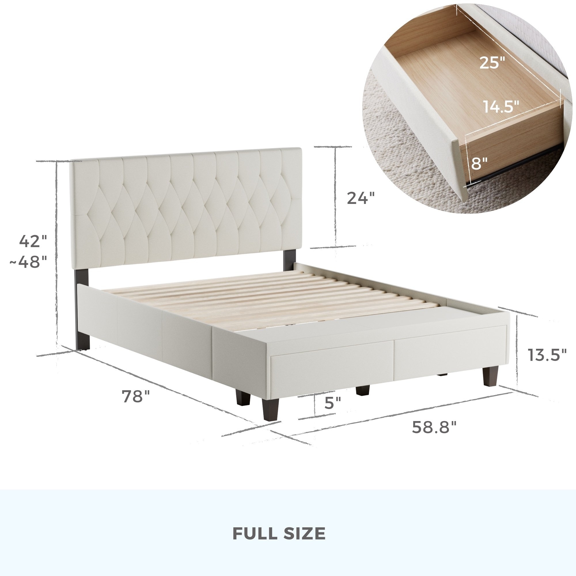 Brookside anna upholstered storage on sale bed with drawers