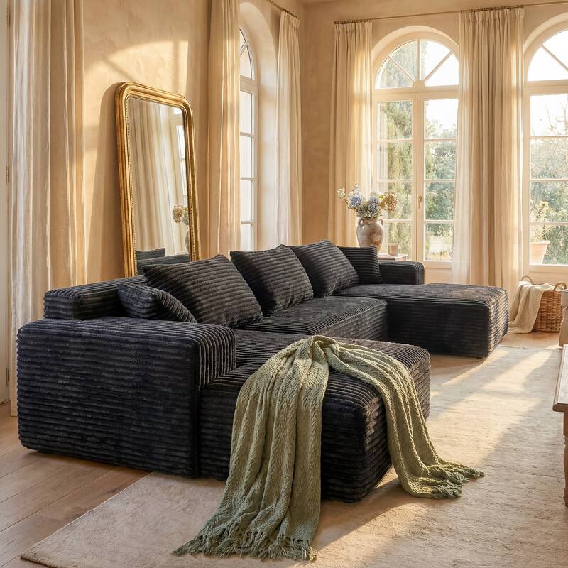 Oversized Modular Sectional Sofa, No Assembly Required, Corduroy Fabric, Deep Seat Cloud Couch with Chaise Foam Sofa