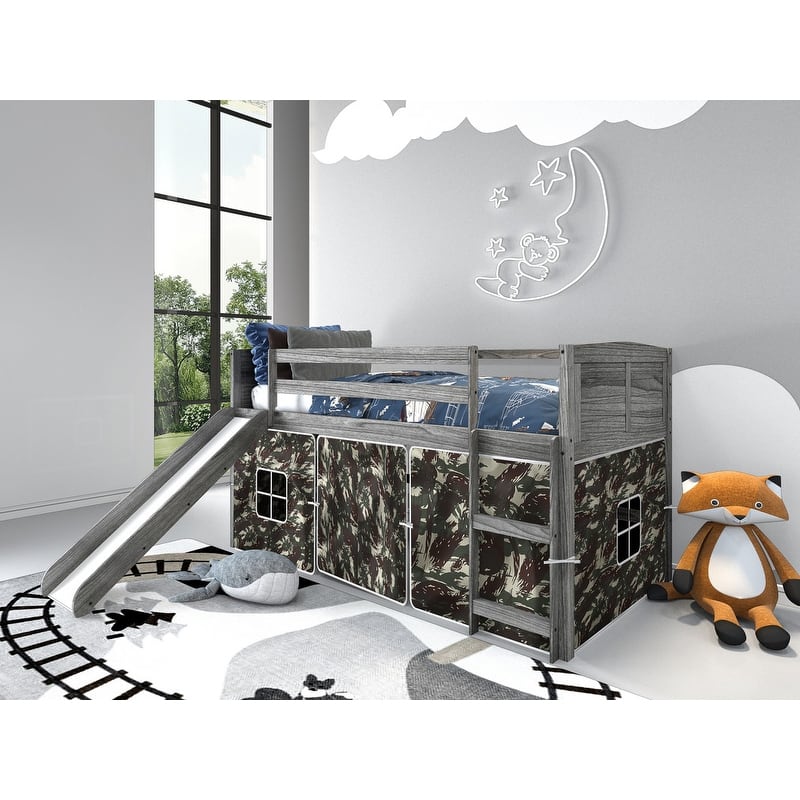 Twin Louver Low Loft with Slide in Antique Grey