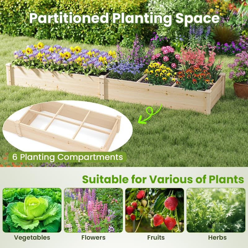 Wooden Raised Garden Bed Elevated Patio Planter w/7 Plant cubicle