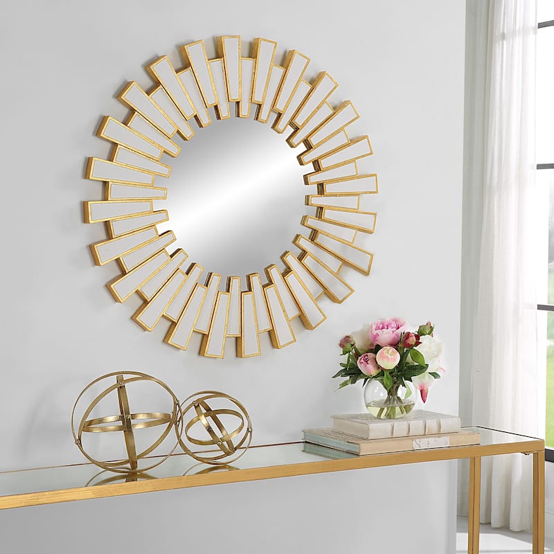 Copper Grove Gold Leaf Mirrored Rays Sunburst Wall Mirror