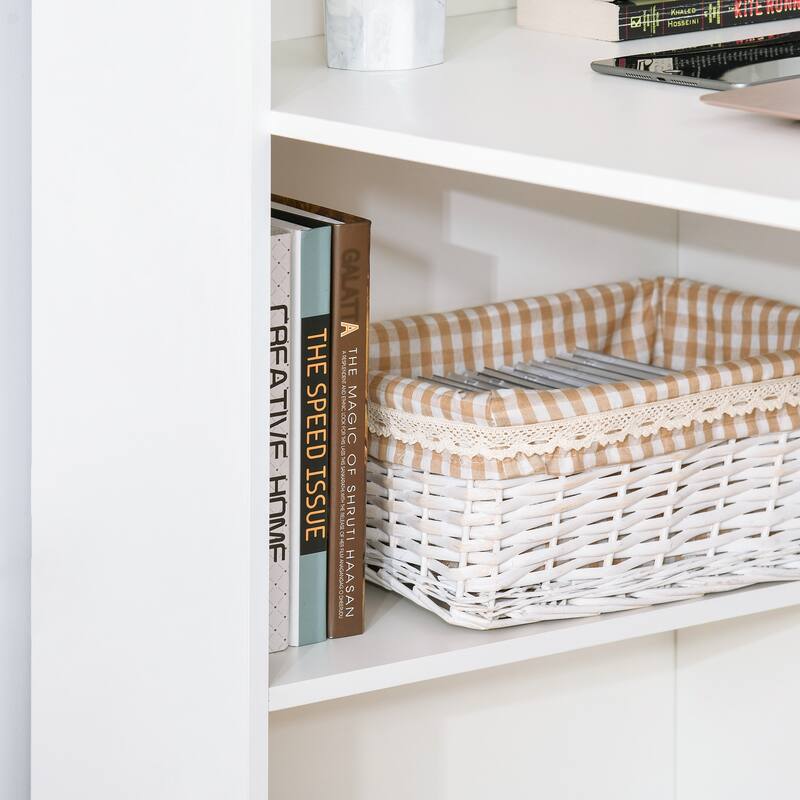 HOMCOM Compact Computer Desk: 6-Tier Storage Shelves, Writing Table Workstation with Bookshelf