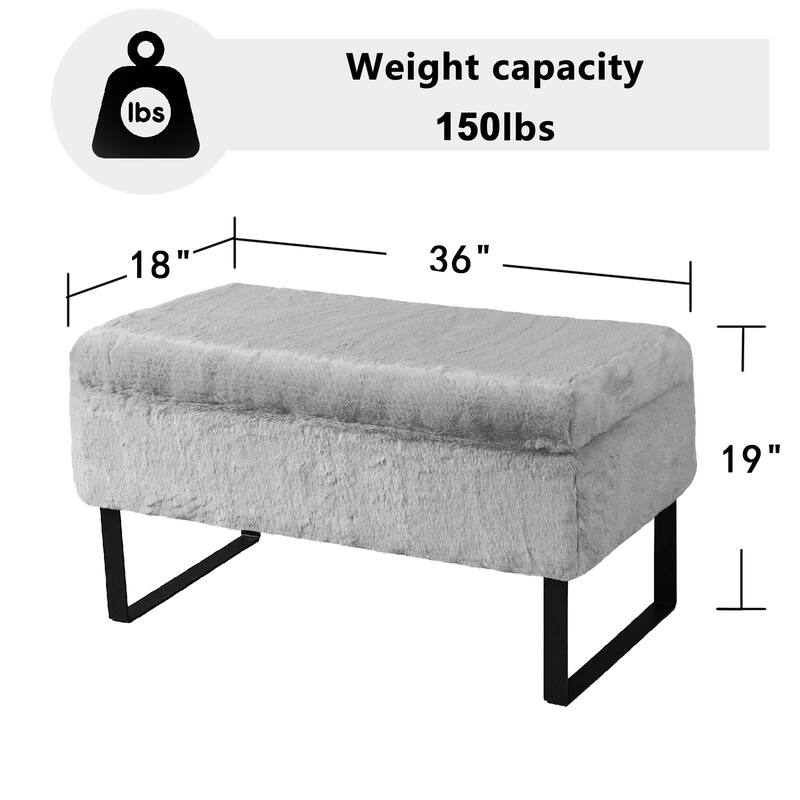 Heavy FauxFur Storage Ottoman with 2 Pillow Set