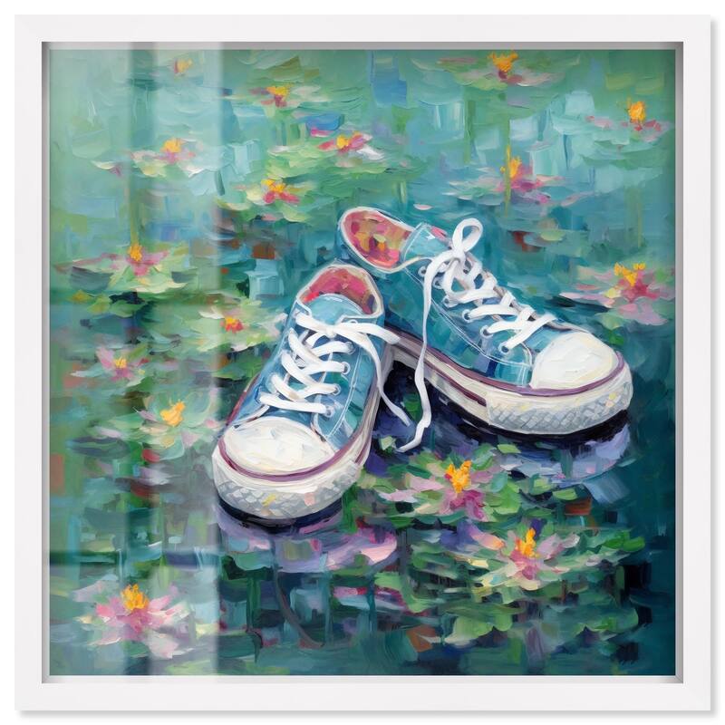 Lily Pad Sneakers II Shadowbox by Art Remedy - White - 12" x 12"