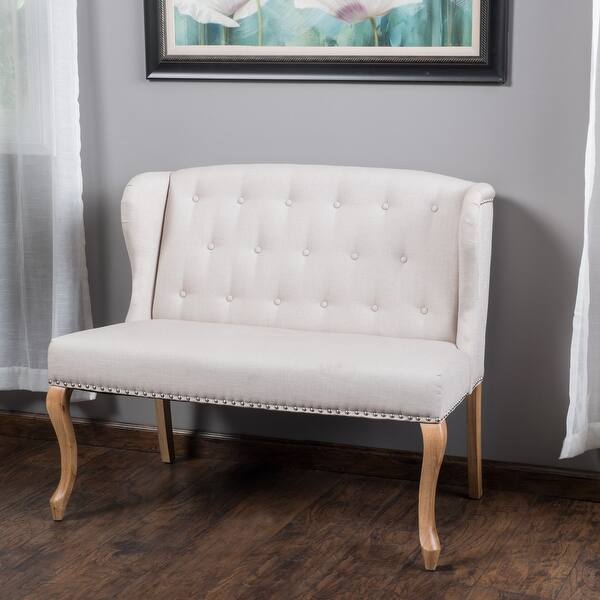 slide 2 of 12, Adrianna Contemporary Wingback Loveseat by Christopher Knight Home Neutral Plain Sand