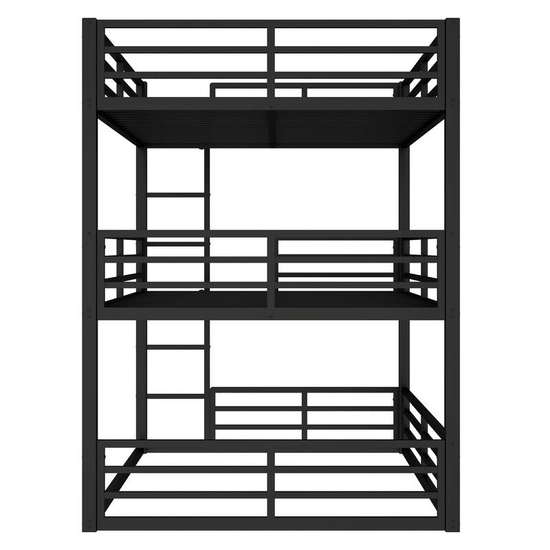Full Size Triple Metal Bunk Bed with Safety Guardrails, Space-Saving Design, Noise-Reduced, Black