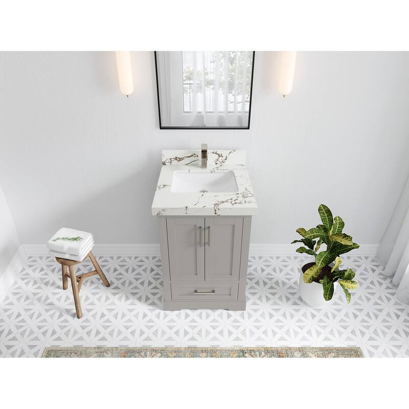 Willow Collection 30 in W x 22 in D x 36 in H Reeded Boston Single Bowl Sink Bathroom Vanity with Quartz or Marble Countertop