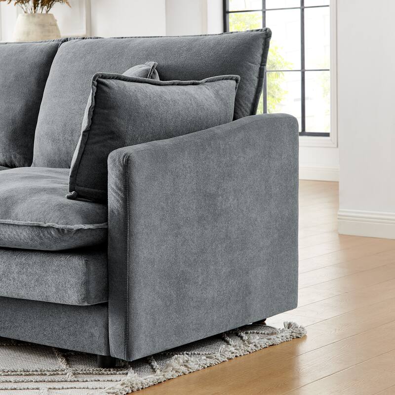 110.2" L-Shaped Sectional Sofa with Ottoman (Towel Fabric)