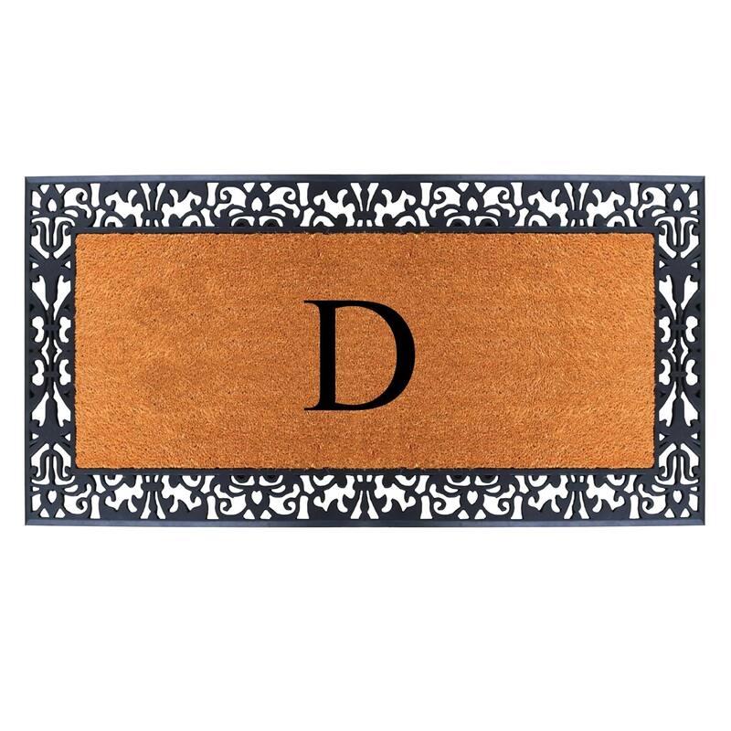 A1HC Rubber and Coir Paisley Border Heavy Duty Non-Slip Durable Double Door Monogrammed Doormat 30"X60", Black - D
