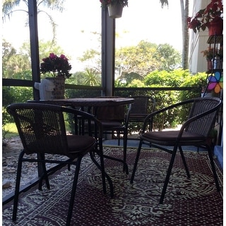 Havenside Home Bellport 5-piece Square Metal/ Glass Table with Rattan Chairs Set