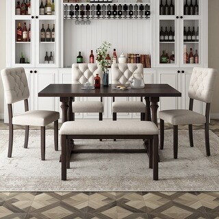 6-Piece Chic Kitchen Dining Table Set with 4 Upholstered Chair&1 Bench ...