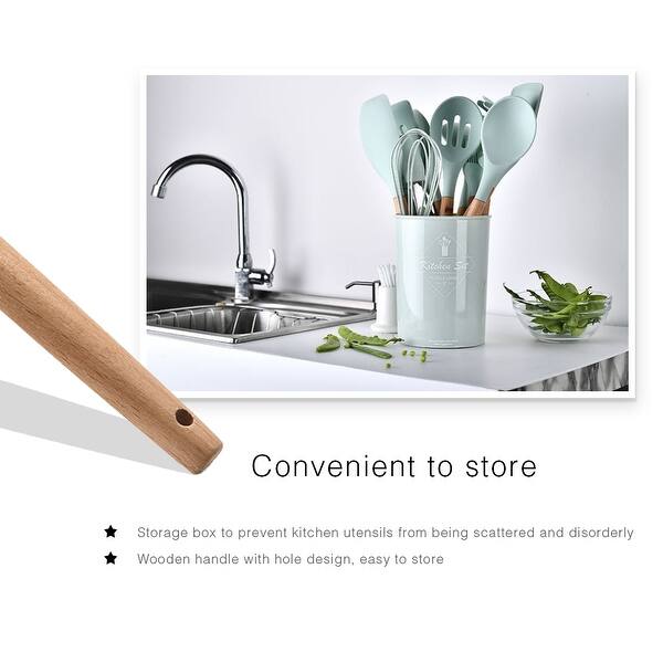 Shop Household Silicone Wooden Cooking Utensil Kitchen Accessories Set Light Slate Overstock 30115581