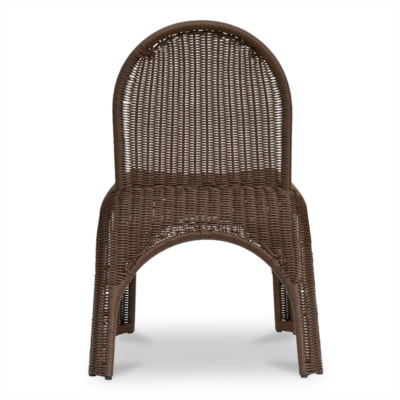 NADAAL STUDIOS Maireth Outdoor Dining Chair, Curved Wicker Design, Iron Frame, Brown Finish - Set of 2