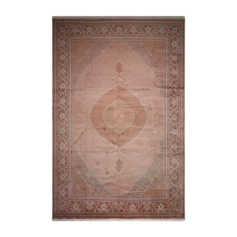 Hand Knotted Beige Persian Wool & Silk Traditional Oriental Area Rug - 13' 1'' x 20'