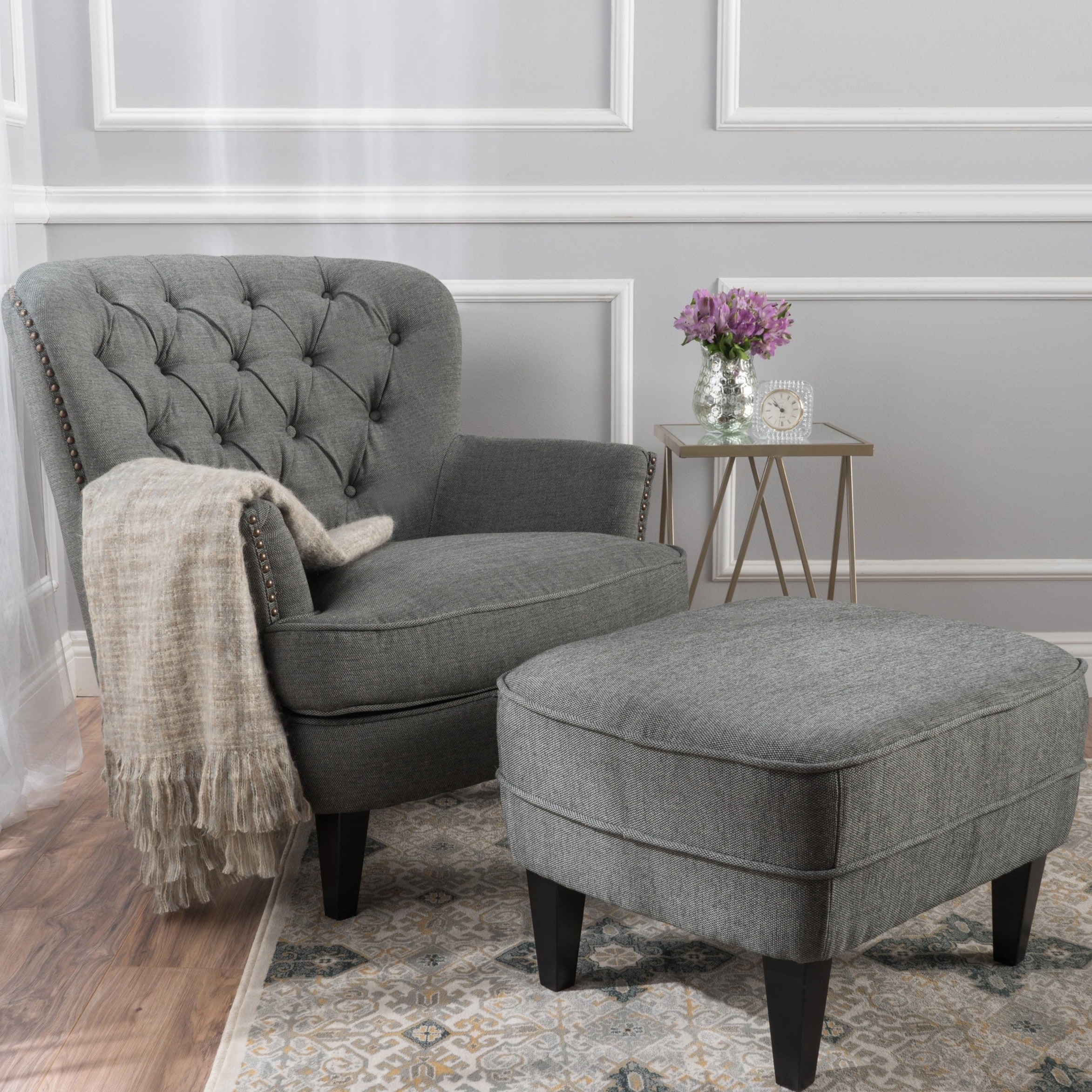 tafton tufted fabric club chair with ottoman by christopher knight home
