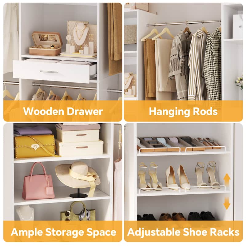 70'' - 221'' Set of 3 Closet System Organizer with Adjustable Hanging Rods, Shoe Racks, and Shelves