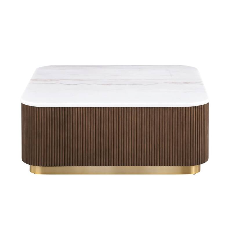 Modern Genuine Marble Top Coffee Table with Accent Gold Stainless Steel Base